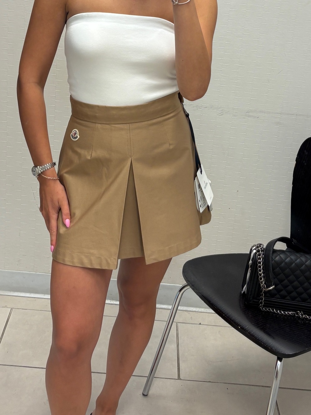 Moncler Tan A-Line Skort with Signature Patch